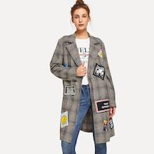 Shein Patched Decoration Wales Check Coat