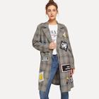 Shein Patched Decoration Wales Check Coat