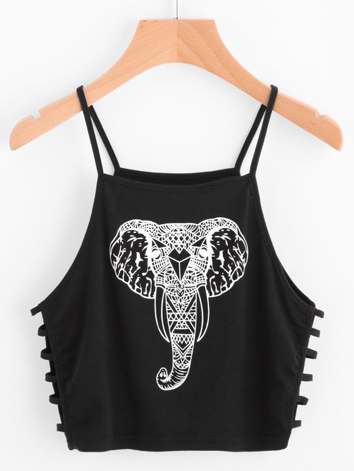 Shein Elephant Print Ladder Cut Out Cami Top