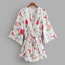 Shein Contrast Lace Overlap Hem Botanical Romper