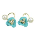 Shein Blue Flower Pearl Small Stud Earrings