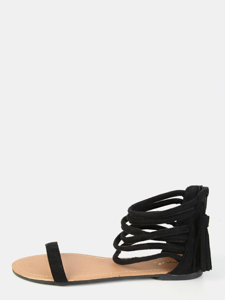 Shein Open Toe Tassel Sandals Black