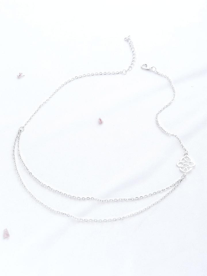 Shein Silver Hollow Out Detail Double Layered Necklace