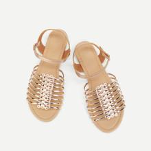Shein Metallic Peep Toe Flat Sandals