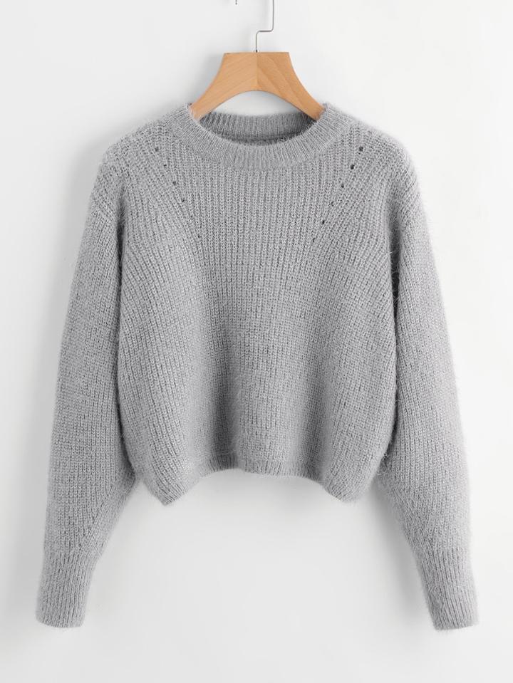 Shein Eyelet Detail Crop Fuzzy Jumper