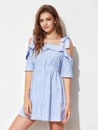 Shein Self Tie Shoulder Foldover Buttoned Placket Dress