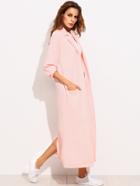 Shein Pink Lapel Pocket Split Back Long Outerwear