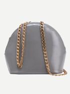 Shein Faux Patent Leather Zip Closure Chain Bag - Grey