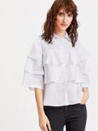 Shein White 3/4 Sleeve Layered Ruffle Blouse
