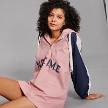 Shein Zip Front Letter Print Colorblock Hooded Dress
