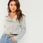 Shein Solid Buckle Belted Hem Jacket