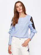 Shein Contrast Lace Frill Trim Striped Blouse