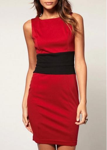 Rosewe Ol Style Round Neck Sleeveless Red Peplum Dress