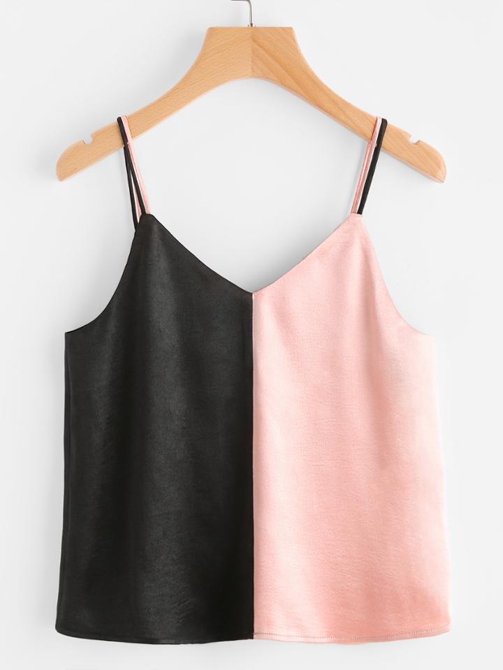 Shein Double Strap Contrast Satin Cami Top
