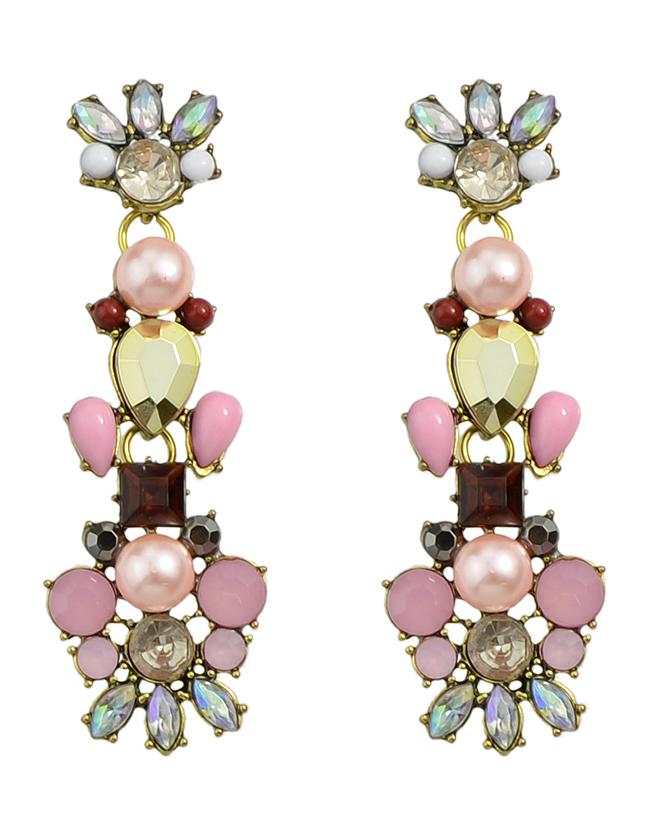 Shein Colorful Rhinestone Long Flower Earrings