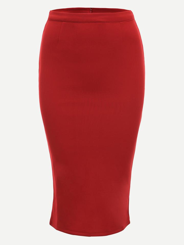 Shein Red Zip Back Pencil Skirt