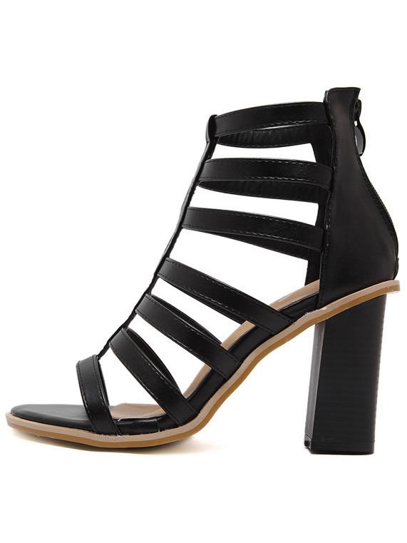 Shein Black Fish Mouth Chunky Gladiator Sandals