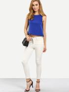Shein Navy Sleeveless Lace Ruffle Blouse