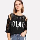 Shein Silver Print Laddering Strap T-shirt