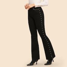 Shein Pearl Detail Flare Leg Jeans