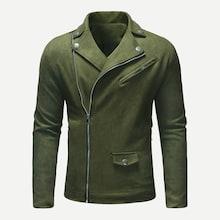 Shein Men Oblique Zipper Solid Suede Jacket
