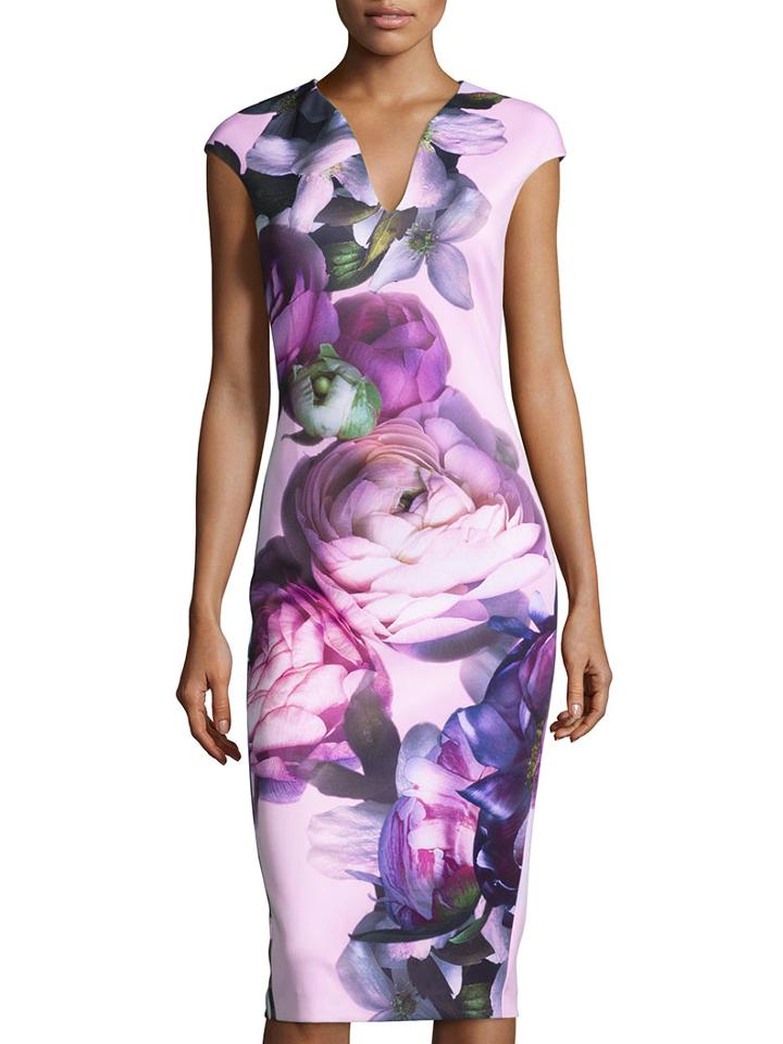Shein Multicolor V Neck Cap Sleeve Print Dress