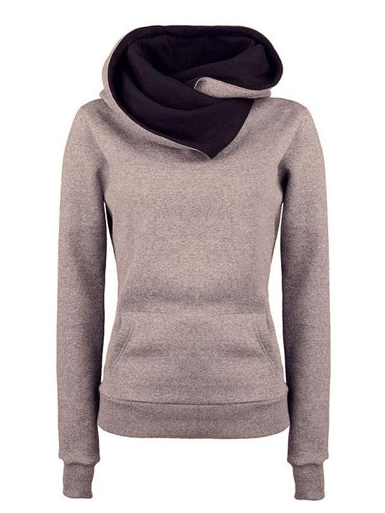Shein Khaki Hooded Long Sleeve Slim Sweatshirt