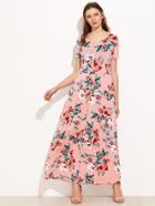 Shein Rose Print High Rise  Full Length Dress