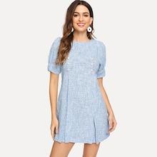 Shein Puff Sleeve Button Detail Dress