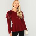 Shein Zip Back Faux Fur Shoulder Peplum Tee
