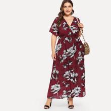 Shein Plus Floral Print Belted Dress