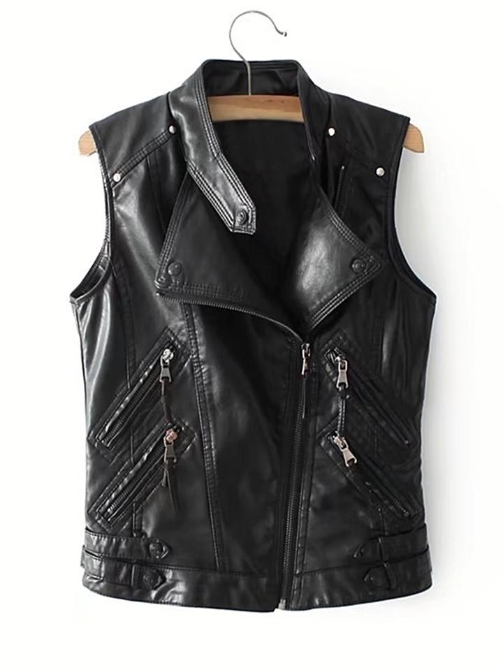 Shein Zipper Pocket Pu Vest