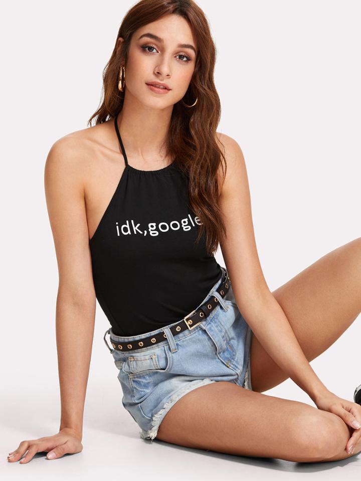 Shein Letter Print Crop Halter Top