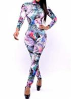 Rosewe Chic Open Back Print Design Long Sleeve Jumpsuit