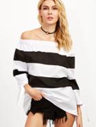 Shein Black And White Contrast Off The Shoulder Top