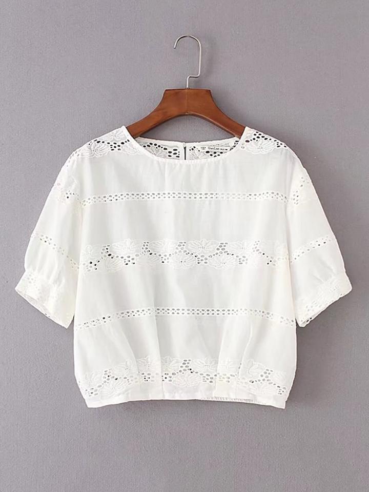 Shein Embroidery Hollow Out Crop Top