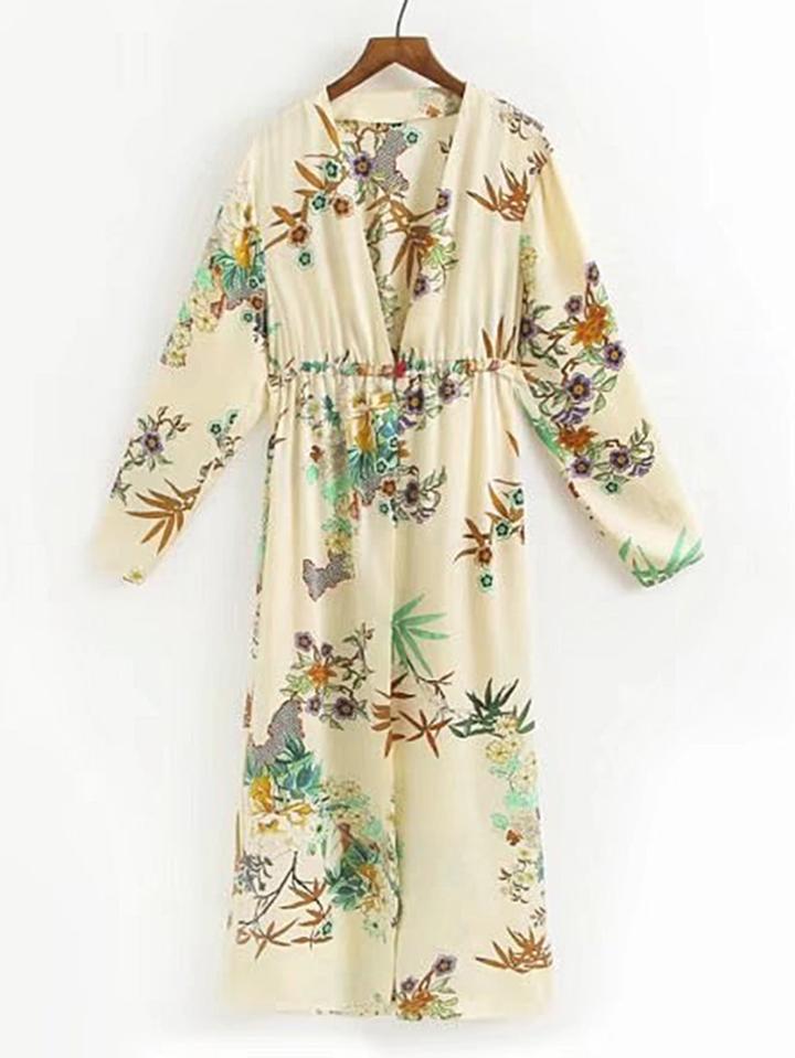 Shein Plunging V-neckline Shirred Waist Dress