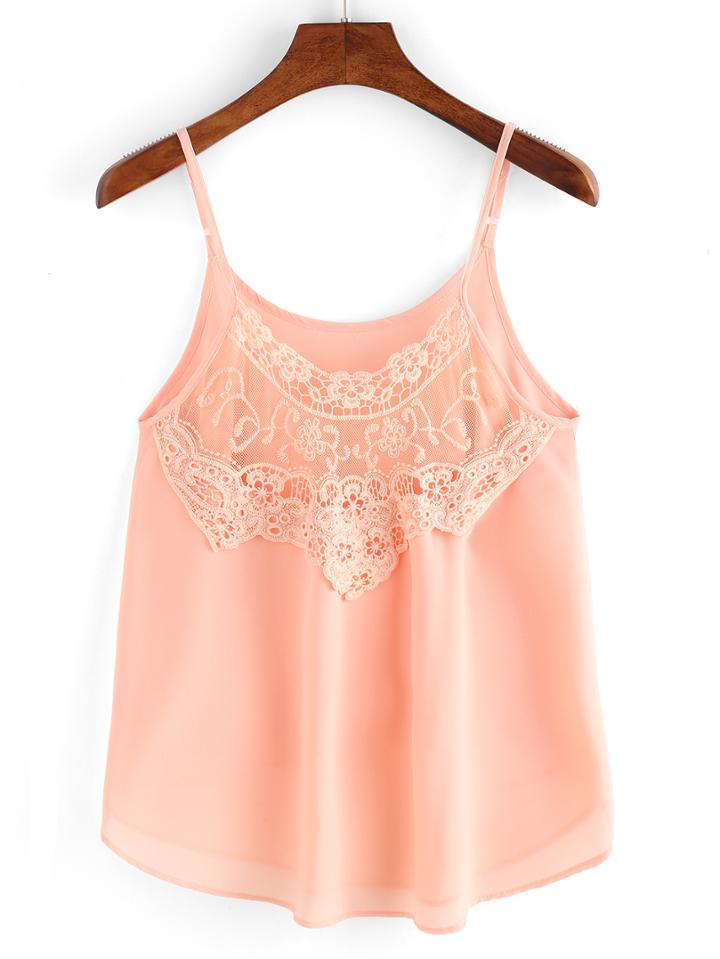 Shein Spaghetti Strap Lace Crochet Chiffon Cami Top