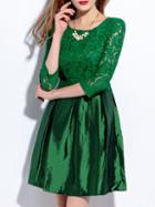 Shein Green Contrast Lace A-line Combo Dress