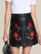 Shein Rose Patch Studded Faux Leather Skirt