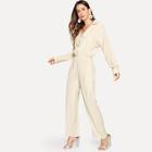 Shein Notch Collar Button Up Jumpsuit