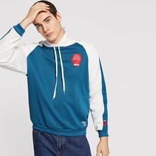 Shein Men Contrast Raglan Sleeve Patched Hoodie