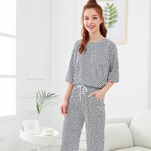 Shein Argyle Print Top & Pants Pj Set