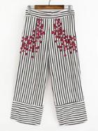 Shein Vertical Striped Flower Print Wide Leg Pants