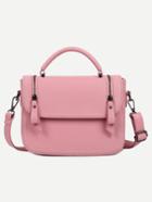 Shein Pink Faux Leather Zip Embellished Satchel Bag