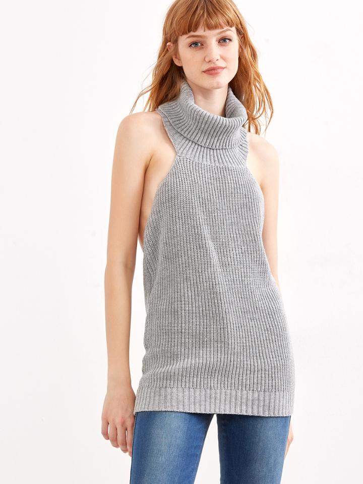 Shein Grey Turtleneck Backless Sweater