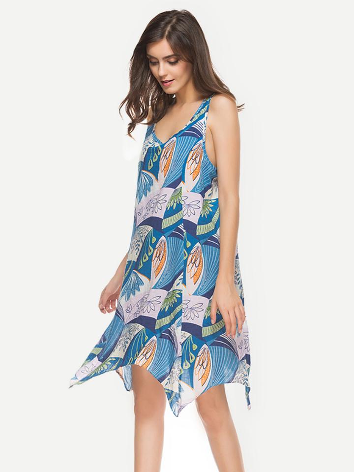Shein Abstract Print Pointed Hem Tank Dress