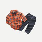 Shein Toddler Boys Bow Tie Plaid Romper With Pants