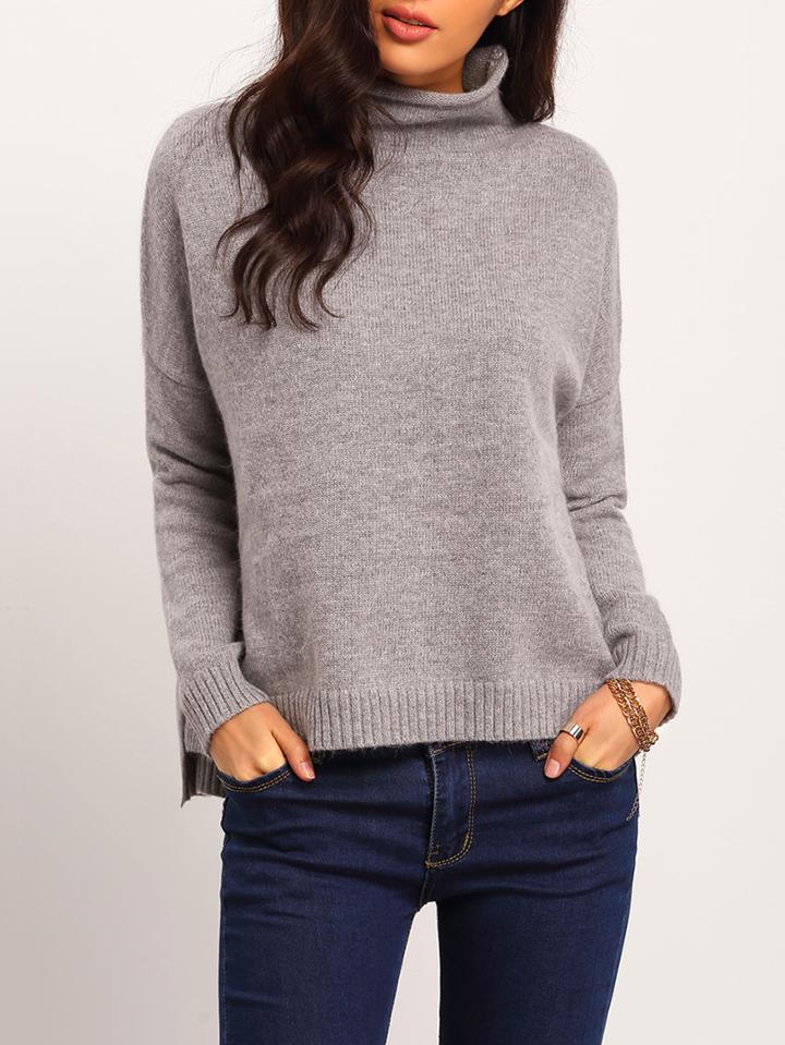 Shein Grey Turtle Neck Long Sleeve Loose Sweater