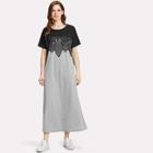 Shein Lace Embellished Two Tone Tee Dress